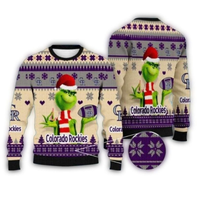 Grinch Santa Hold Ball Colorado Rockies Ugly Sweater 1