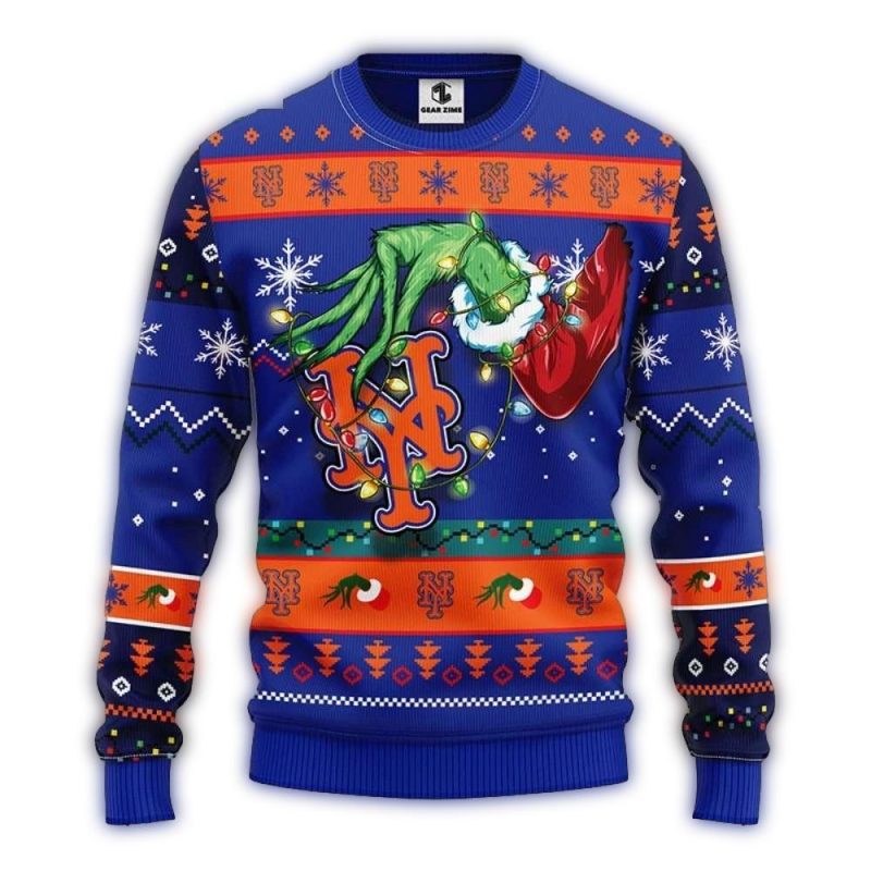 Grinch Stealing Christmas With New York Mets Logo Ugly Sweater 1