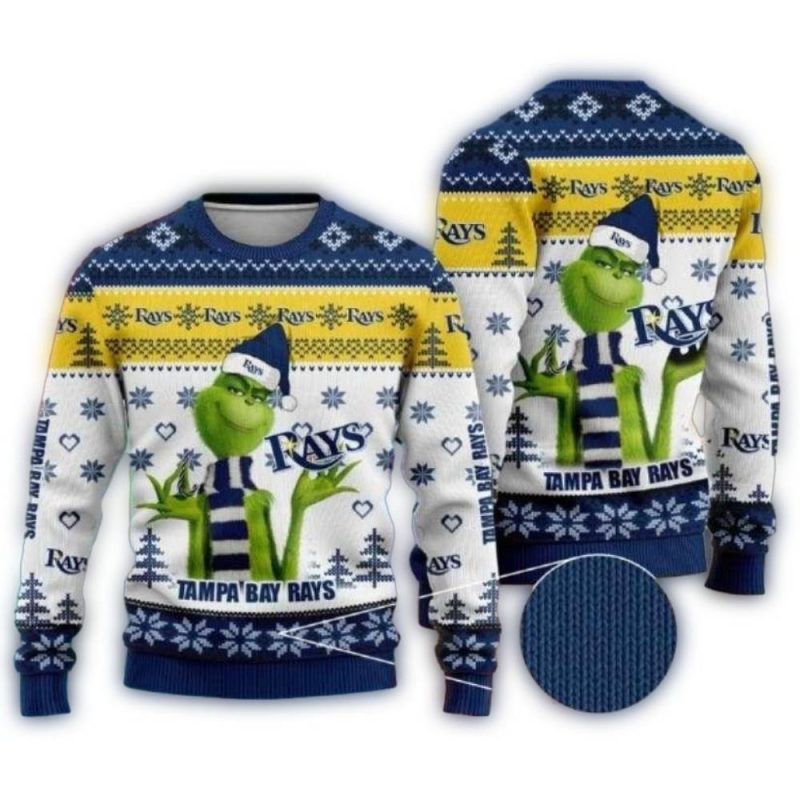 Grinch Tampa Bay Rays Blue And Yellow Ugly Sweater 1