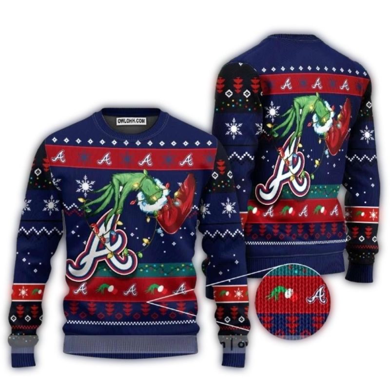 Grinch Themed Atlanta Braves Ugly Christmas Sweater 1