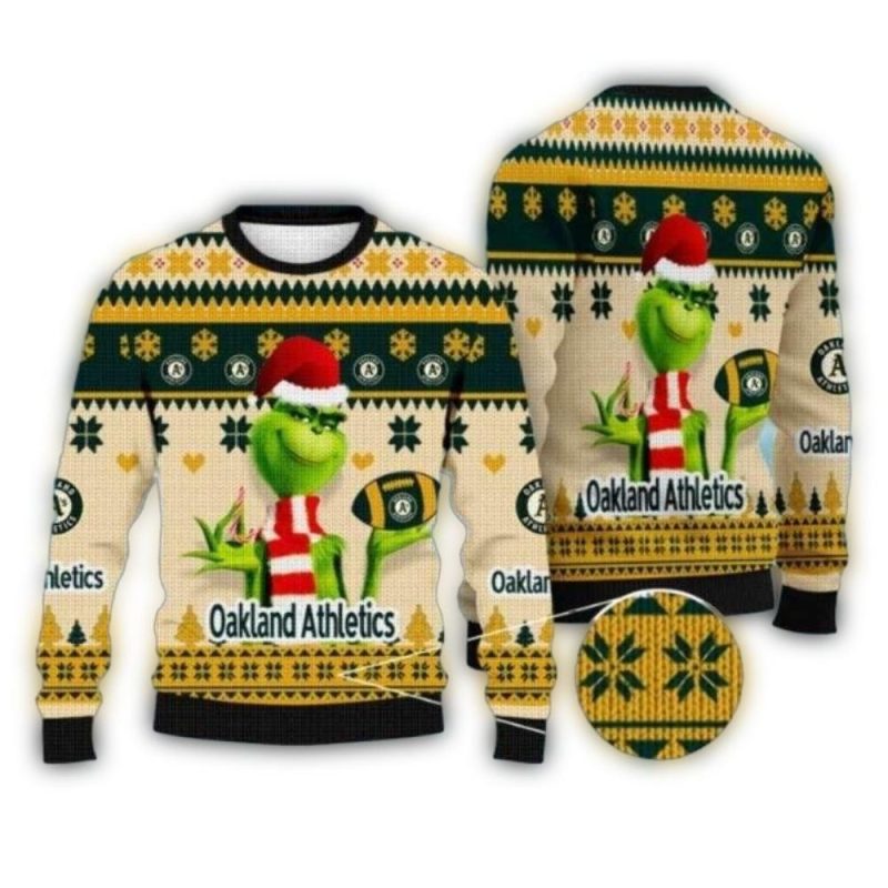 Grinch With As Ornament Oakland Athletics Christmas Ugly Sweater 1