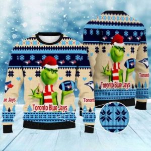 Grinch With Football Toronto Blue Jays Christmas Ugly Sweater
