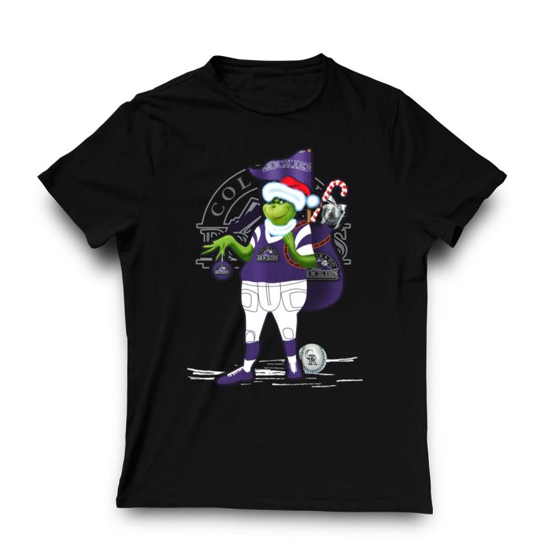 Grinchxmas Colorado Rockies Santa Grinch with Baseball Gear and Candy Cane 1