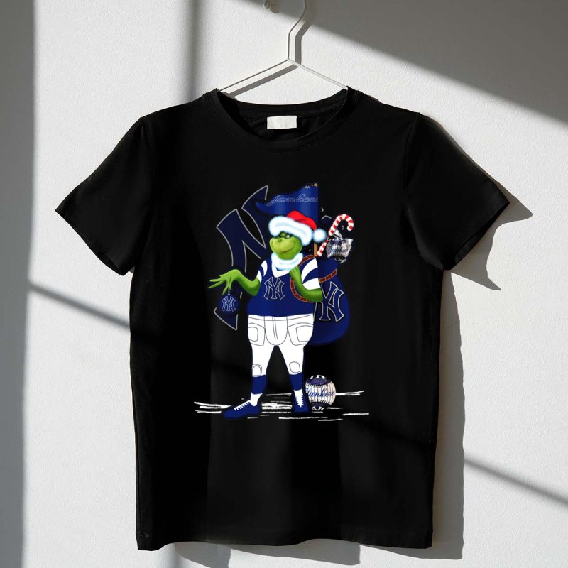 Grinchxmas New York Yankees Holiday Celebration with Santa and Candy Cane T Shirt t shirt 1 1