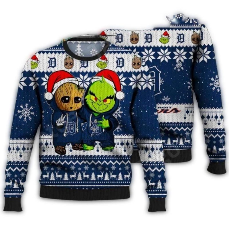 Groot And Grinch Detroit Tigers Christmas Duo All Over Print Sweatshirt 1