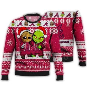 Groot & Grinch Atlanta Braves Christmas Ugly Sweater For Holiday Cheer