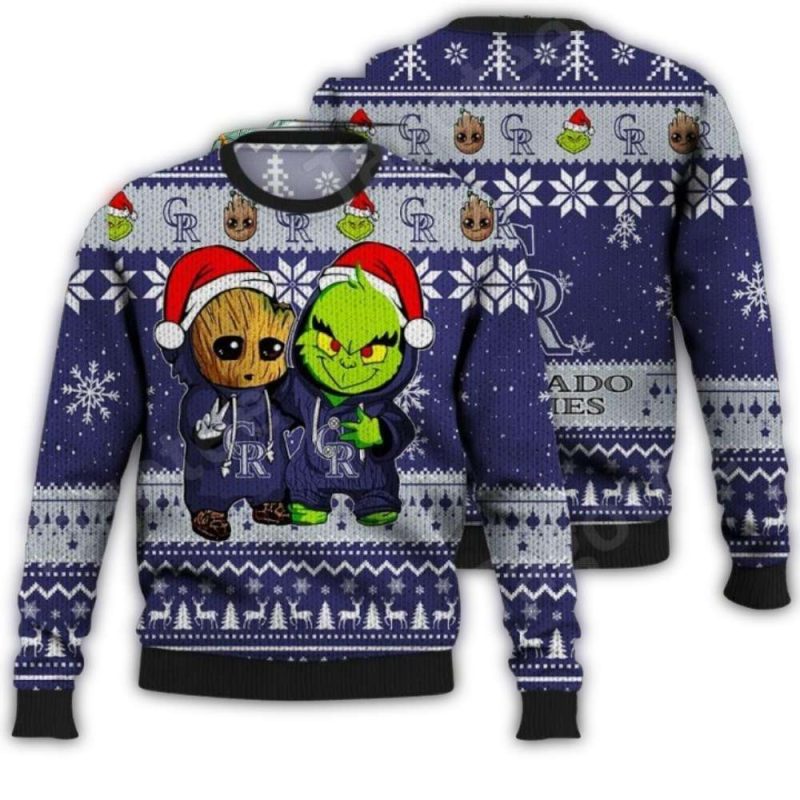 Groot And Grinch Friends Christmas Colorado Rockies Ugly Sweater 1