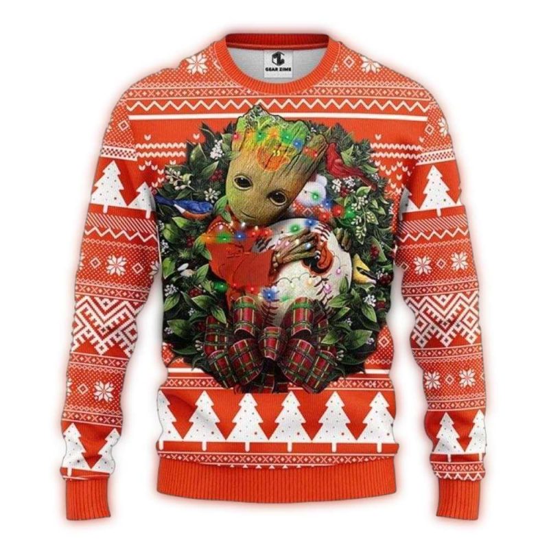 Groot Hug Christmas Wreath Baltimore Orioles Ugly Sweater 1