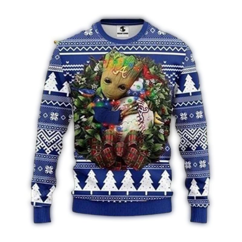 Groot Hugging Baseball Atlanta Braves Ugly Christmas Sweater 1
