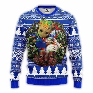 Groot Hugging New York Mets Baseball Sweatshirt - Fun Ugly Sweater Design