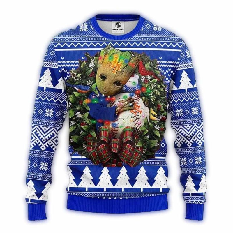 Groot Hugging New York Mets Baseball Ugly Sweater 1