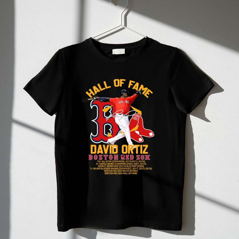 David Ortiz Boston Red Sox Hall of Fame Signature T-Shirt for Fans