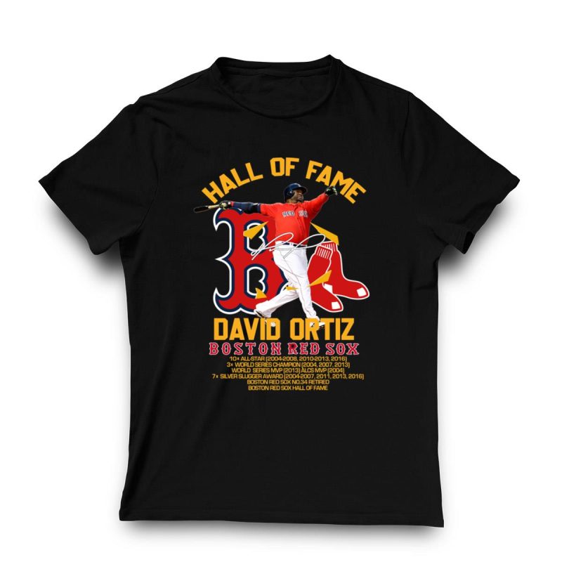 David Ortiz Boston Red Sox Hall of Fame Signature T-Shirt for Fans - Image 3