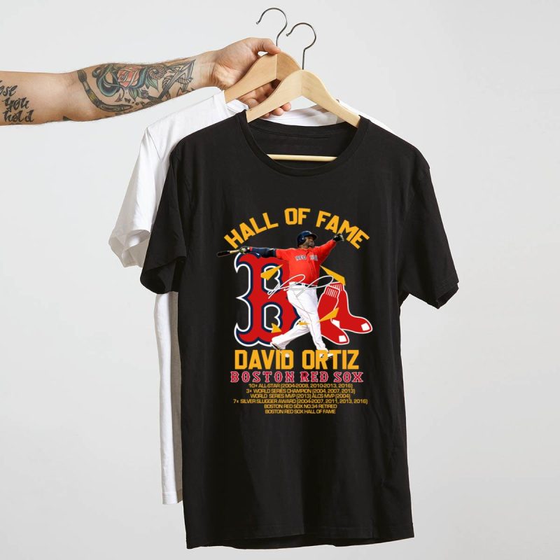 David Ortiz Boston Red Sox Hall of Fame Signature T-Shirt for Fans - Image 4
