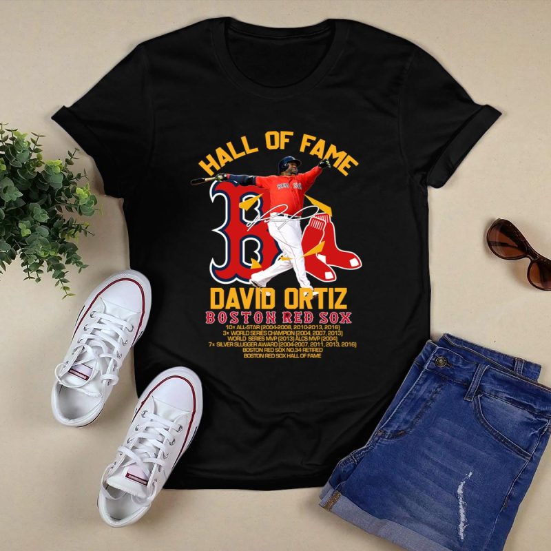 David Ortiz Boston Red Sox Hall of Fame Signature T-Shirt for Fans - Image 5