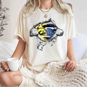 Superman Logo Crossover T-Shirt For Hawkeyes And Dodgers Fans