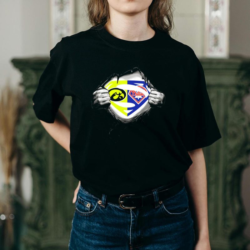 Superman Logo Fusion T-Shirt - Philadelphia Phillies Hawkeyes Fan Apparel - Image 2