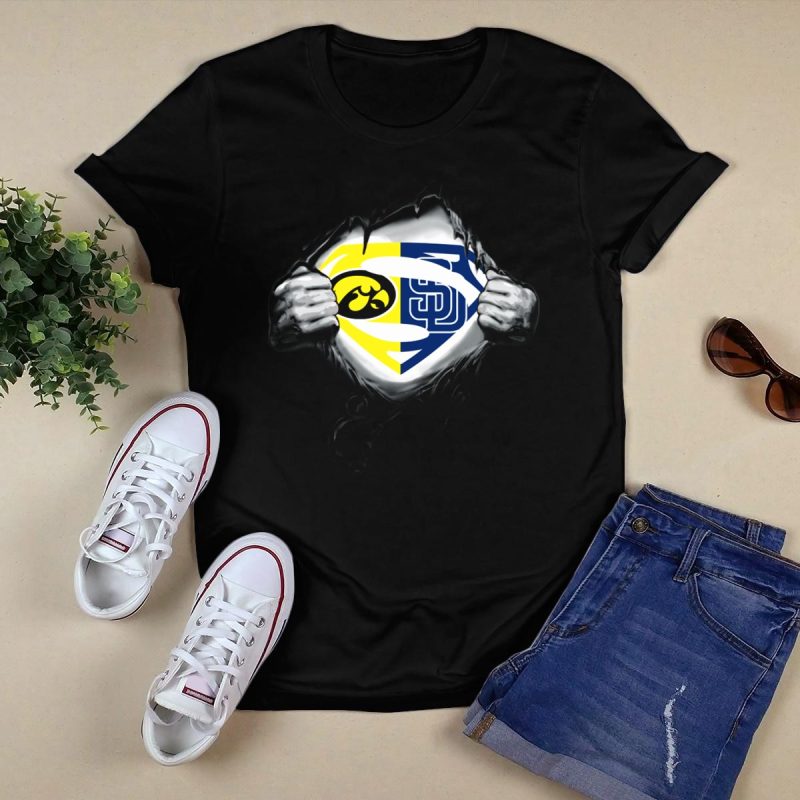 Hawkeyes San Diego Padres Superman Logo Fusion T Shirt Black 1