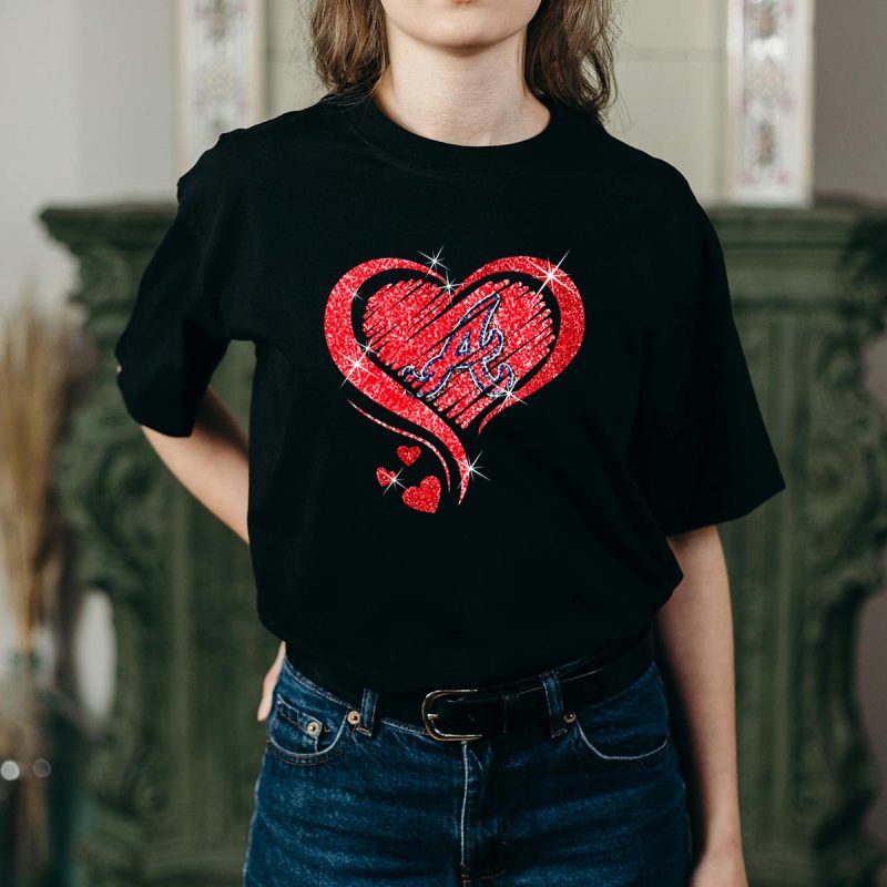 Sparkling Glitter Heart Diamond Atlanta Braves T-Shirt For Fans - Image 2