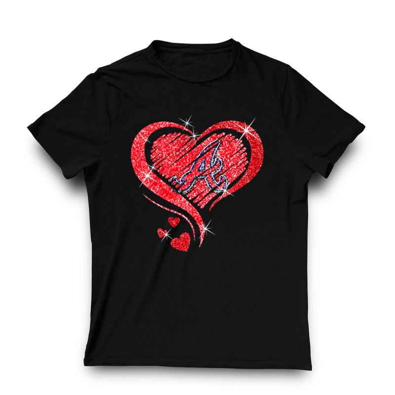 Sparkling Glitter Heart Diamond Atlanta Braves T-Shirt For Fans - Image 3