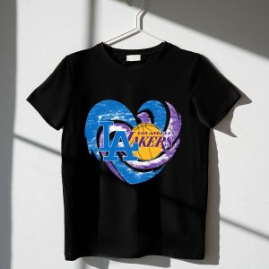 Heart Dodgers & Lakers Football T-Shirt - Fan Apparel for Life