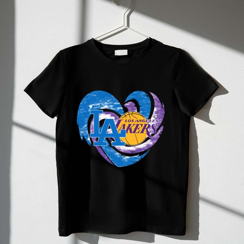 Heart Dodgers & Lakers Football T-Shirt - Fan Apparel for Life