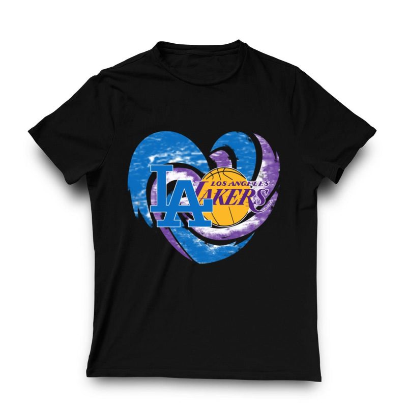 Heart Dodgers & Lakers Football T-Shirt - Fan Apparel for Life - Image 3