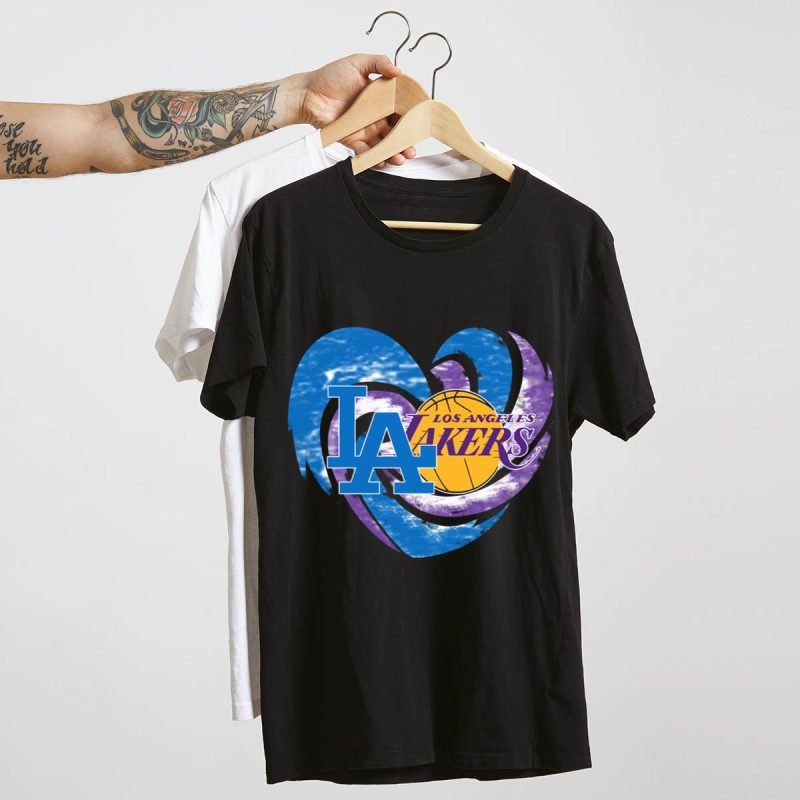 Heart Dodgers & Lakers Football T-Shirt - Fan Apparel for Life - Image 4