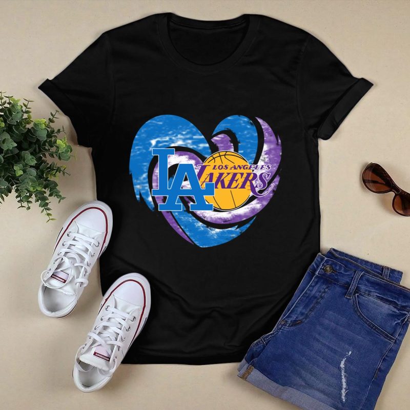 Heart Dodgers & Lakers Football T-Shirt - Fan Apparel for Life - Image 5