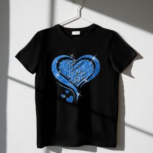 Glitter Heart La Dodgers T-Shirt For Fans - Stylish Baseball Tee