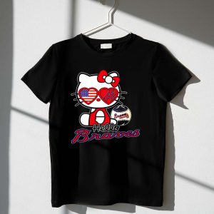 Patriotic Hello Kitty Braves Heart Baseball T-Shirt For Fans