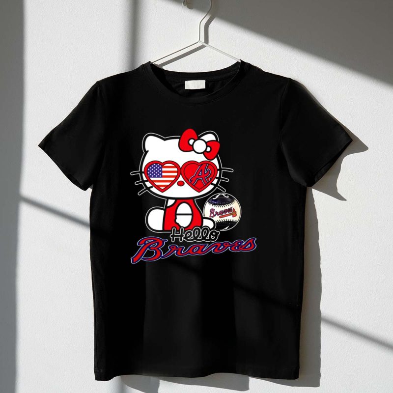 Patriotic Hello Kitty Braves Heart Baseball T-Shirt For Fans