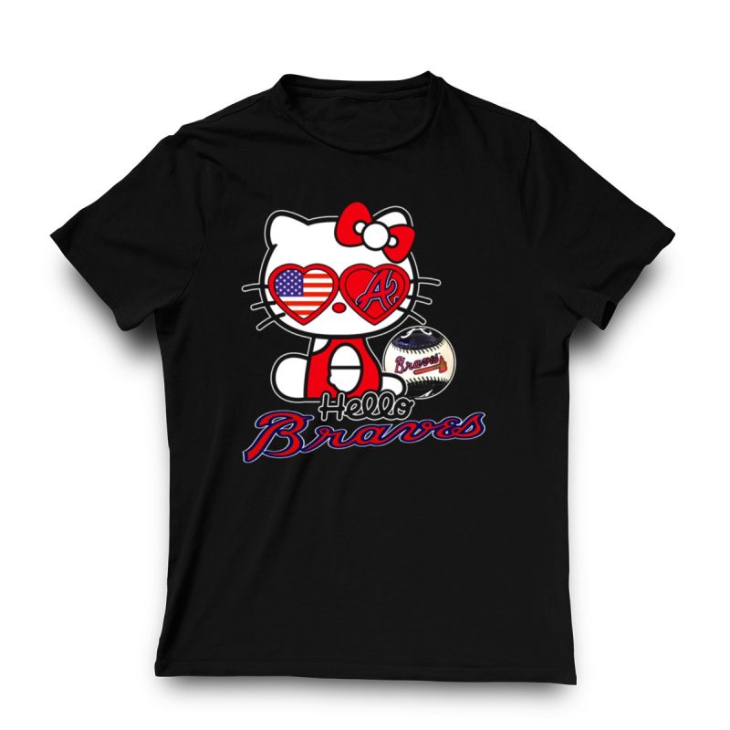 Patriotic Hello Kitty Braves Heart Baseball T-Shirt For Fans - Image 3