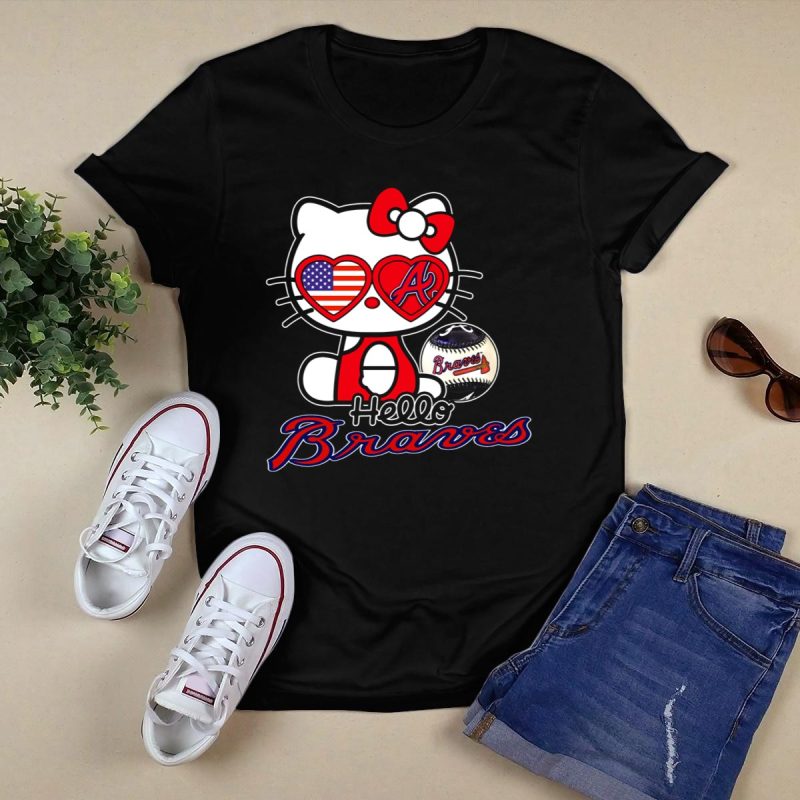 Patriotic Hello Kitty Braves Heart Baseball T-Shirt For Fans - Image 5