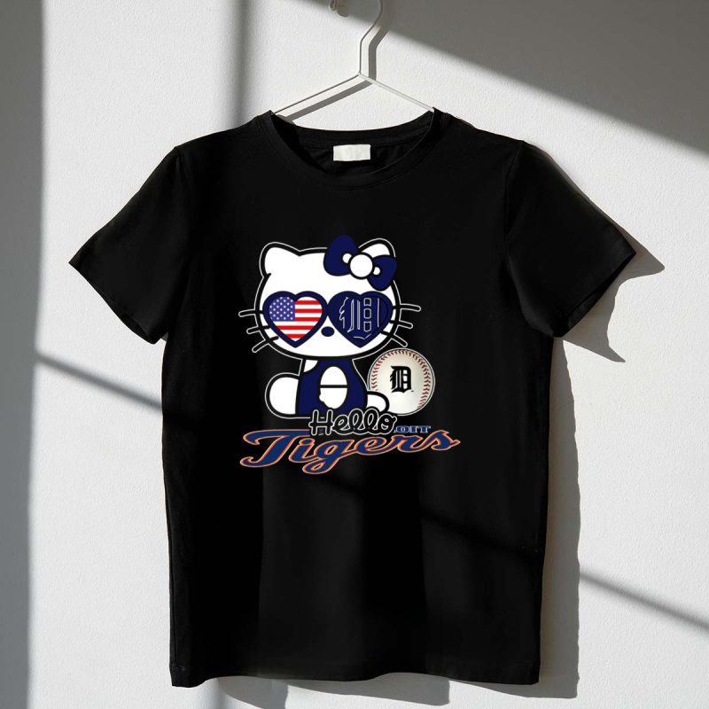 Hello Kitty Detroit Tigers American Flag Baseball T Shirt t shirt 1 1