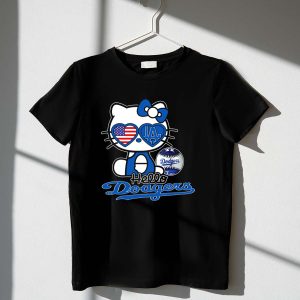 Hello Kitty Dodgers Baseball T-Shirt With Usa Flag Heart Design