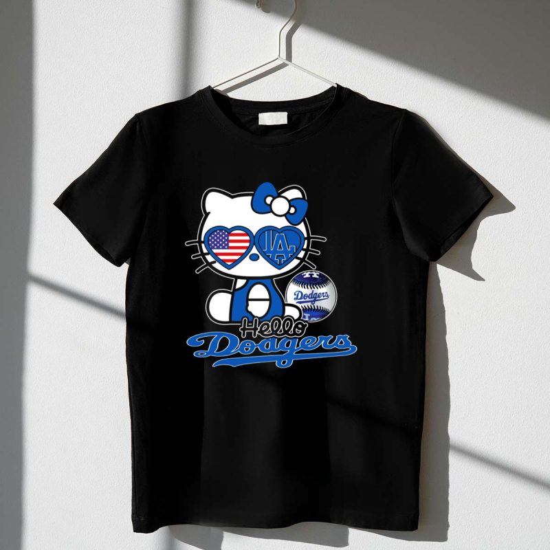 Hello Kitty Dodgers Los Angeles Baseball Heart USA Flag T Shirt.jpeg t shirt 1 1