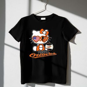 Hello Kitty Baltimore Orioles American Flag Baseball T-Shirt