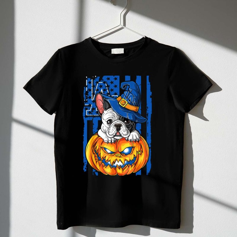 Hlw Bulldog Halloween Pumpkin Los Angeles Dodgers T Shirt.jpeg t shirt 1 1