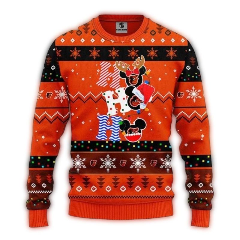 Ho Ho Ho Mickey Baltimore Orioles Xmas Ugly Sweater 1