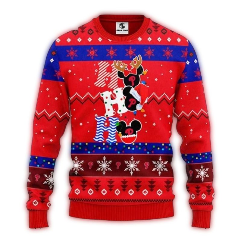 Mickey Reindeer Ho Ho Ho Philadelphia Phillies Ugly Christmas Sweater