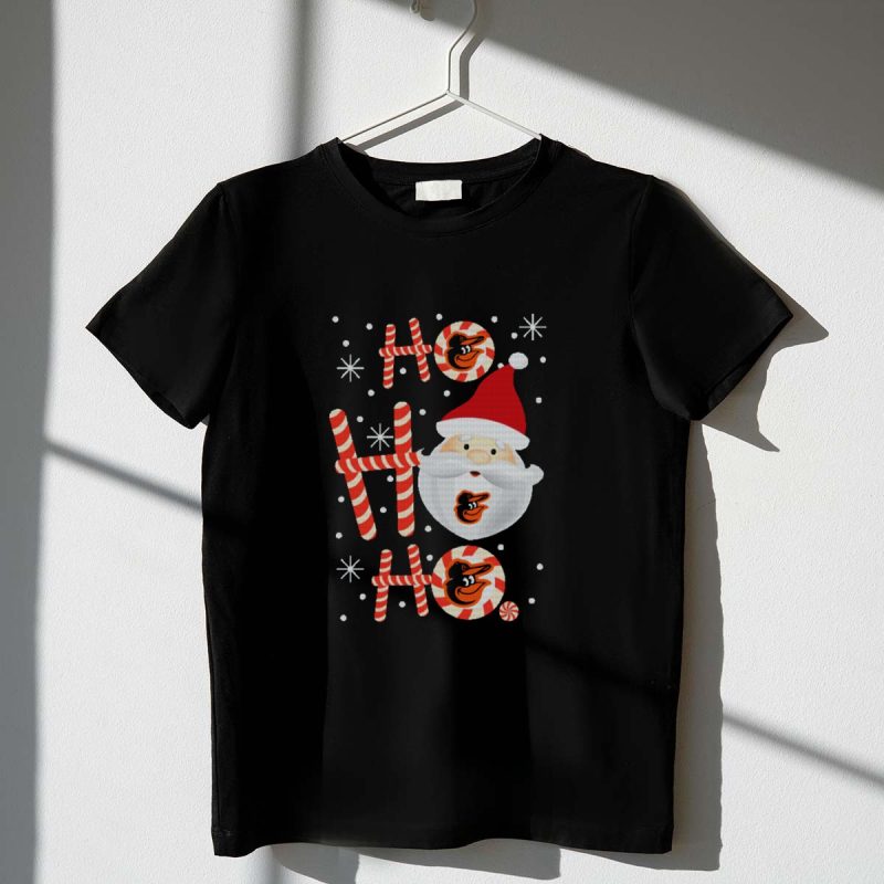 Ho Ho Ho Santa Christmas Baltimore Orioles Fans Peppermint Candy Cane T Shirt t shirt 1 1