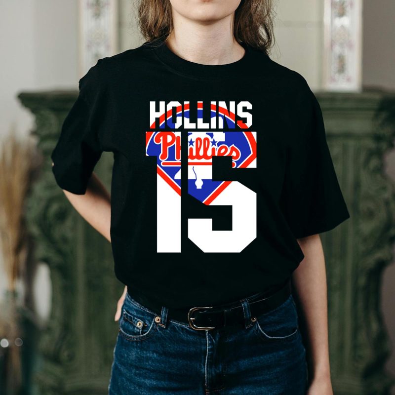 Vintage 1993 Philadelphia Phillies Hollins 15 Baseball T-Shirt - Image 2