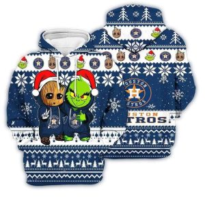 Houston Astros Baby Groot & Grinch Friendship All-Over Print Hoodie