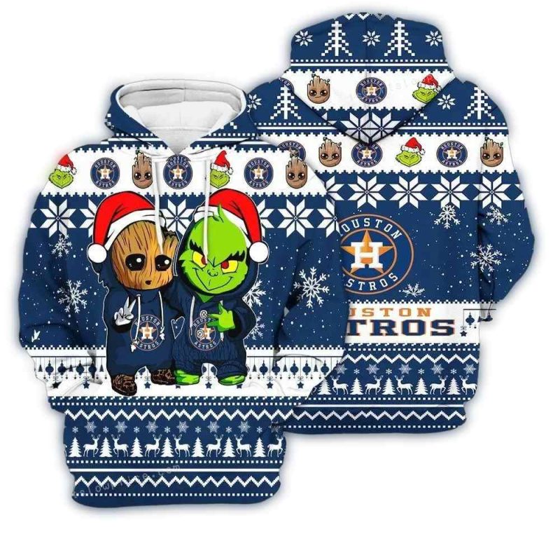 Houston Astros Baby Groot And Grinch Best Friends All over Print Hoodie 1