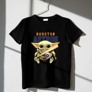 Baby Yoda T-Shirt Holding Baseball Bat - Houston Astros Design