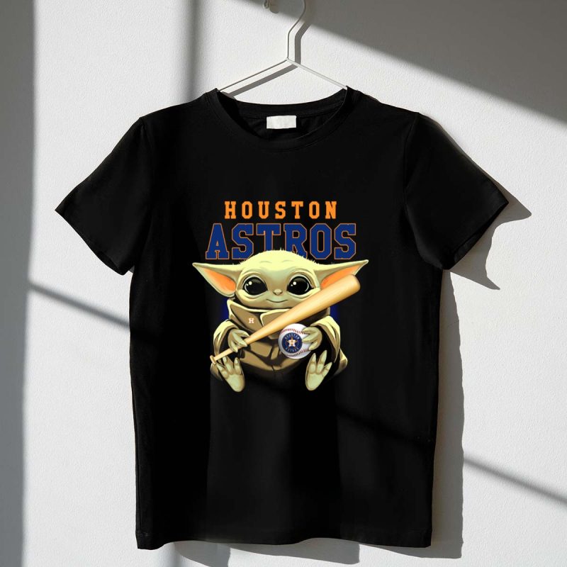 Houston Astros Baby Yoda Baseball Bat Holding T Shirt t shirt 1 1