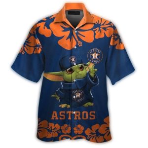 Houston Astros Baby Yoda Floral Hawaiian Shirt For Kids