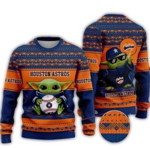 Houston Astros Baby Yoda Baseball Sweatshirt - Ugly Holiday Sweater