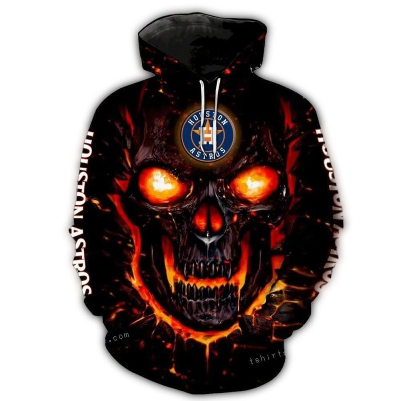 Houston Astros Big Fire Skull All over Print Hoodie 1